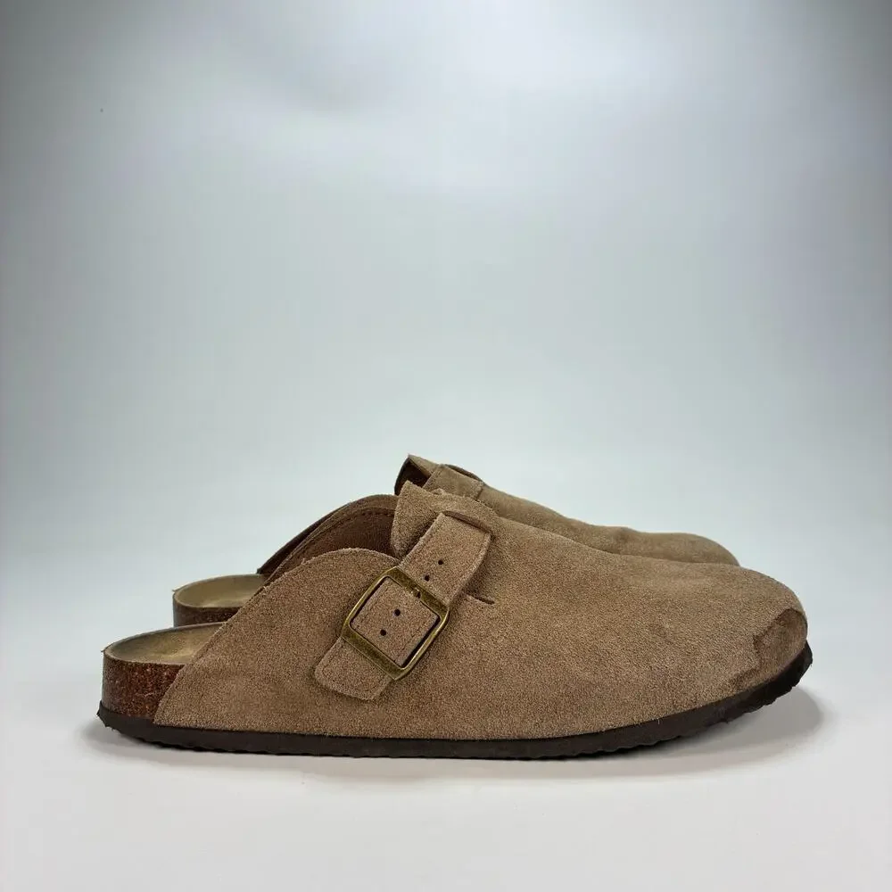 Khombu Taupe Suede Casual Adjustable Buckle Closed Toe Mule Clogs Men's Size 9